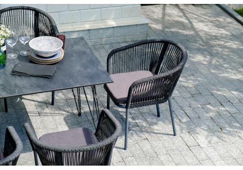  "Марсель" стул плетеный из роупа, каркас алюминий темно-серый (RAL7024) шагрень, роуп темно-серый круглый, ткань темно-серая, фото 5 