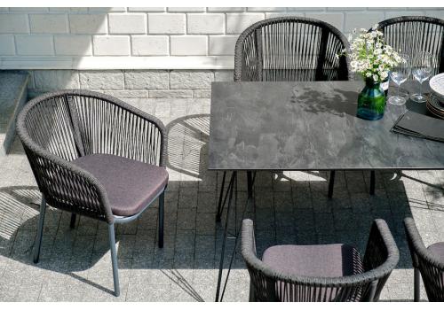  "Марсель" стул плетеный из роупа, каркас алюминий темно-серый (RAL7024) шагрень, роуп темно-серый круглый, ткань темно-серая, фото 6 