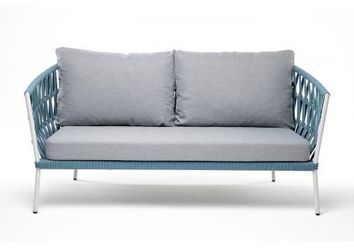  "Диего" диван 2-местный плетеный из роупа, каркас алюминий светло-серый (RAL7035) шагрень, роуп бирюзовый круглый, ткань светло-серая, фото 2 