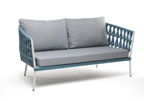  "Диего" диван 2-местный плетеный из роупа, каркас алюминий светло-серый (RAL7035) шагрень, роуп бирюзовый круглый, ткань светло-серая, фото 3 