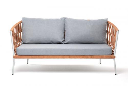  "Диего" диван 2-местный плетеный из роупа, каркас алюминий светло-серый (RAL7035) шагрень, роуп оранжевый меланж круглый, ткань светло-серая, фото 2 