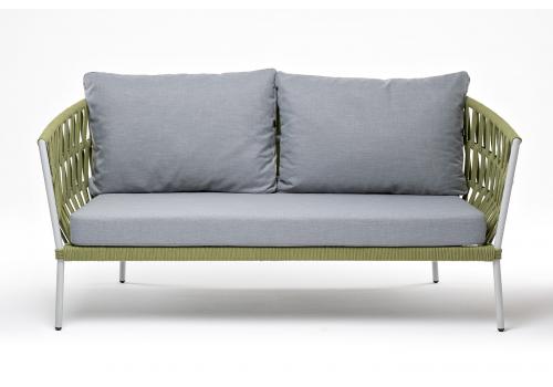  "Диего" диван 2-местный плетеный из роупа, каркас алюминий светло-серый (RAL7035) шагрень, роуп салатовый меланж круглый, ткань светло-серая, фото 2 