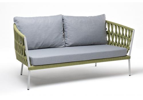  "Диего" диван 2-местный плетеный из роупа, каркас алюминий светло-серый (RAL7035) шагрень, роуп салатовый меланж круглый, ткань светло-серая, фото 3 
