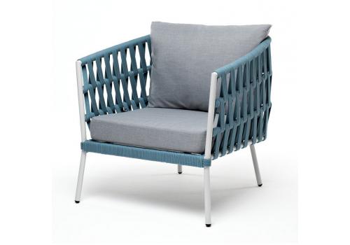  "Диего" кресло плетеное из роупа, каркас алюминий светло-серый (RAL7035) шагрень, роуп бирюзовый круглый, ткань светло-серая, фото 1 