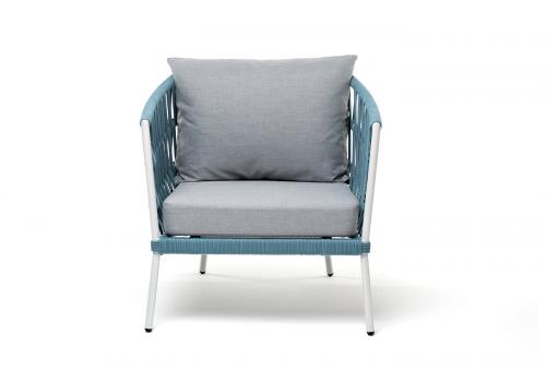  "Диего" кресло плетеное из роупа, каркас алюминий светло-серый (RAL7035) шагрень, роуп бирюзовый круглый, ткань светло-серая, фото 2 