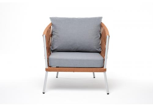  "Диего" кресло плетеное из роупа, каркас алюминий светло-серый (RAL7035) шагрень, роуп оранжевый меланж круглый, ткань светло-серая, фото 2 