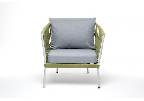 "Диего" кресло плетеное из роупа, каркас алюминий светло-серый (RAL7035) шагрень, роуп салатовый меланж круглый, ткань светло-серая, фото 2 