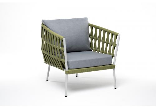 "Диего" кресло плетеное из роупа, каркас алюминий светло-серый (RAL7035) шагрень, роуп салатовый меланж круглый, ткань светло-серая, фото 3 