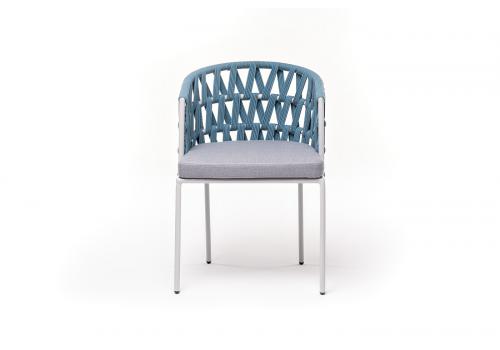  "Диего" стул плетеный из роупа, каркас из стали светло-серый (RAL7035) шагрень, роуп бирюзовый круглый, ткань светло-серая, фото 2 