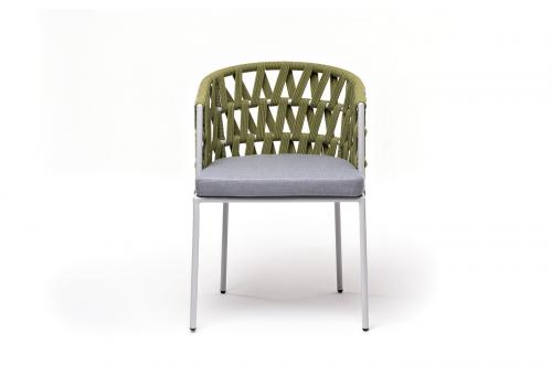  "Диего" стул плетеный из роупа, каркас из стали светло-серый (RAL7035) шагрень, роуп салатовый меланж круглый, ткань светло-серая, фото 2 