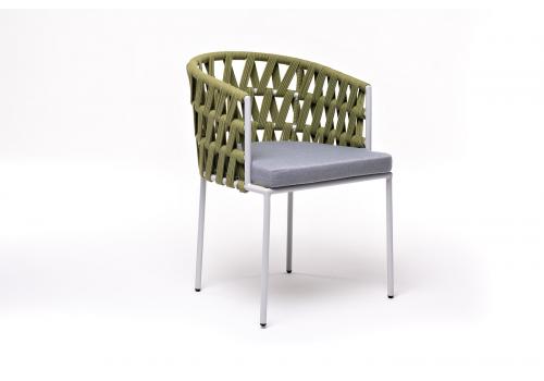  "Диего" стул плетеный из роупа, каркас из стали светло-серый (RAL7035) шагрень, роуп салатовый меланж круглый, ткань светло-серая, фото 3 
