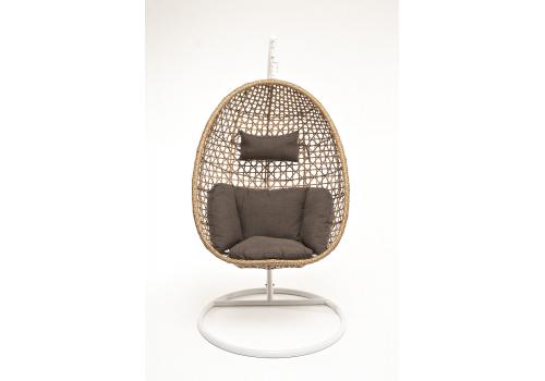  "Флоренция" подвесное кресло-кокон из искусственного ротанга, цвет соломенный с серой подушкой, фото 1 