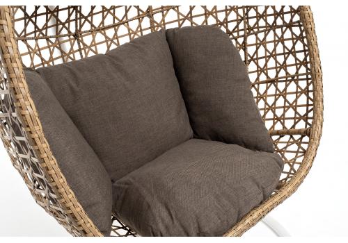  "Флоренция" подвесное кресло-кокон из искусственного ротанга, цвет соломенный с серой подушкой, фото 3 