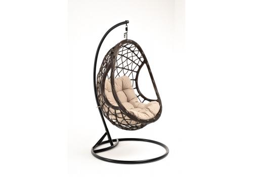  "Венеция" подвесное кресло-кокон из искусственного ротанга, цвет бронзовый с бежевой подушкой, фото 2 
