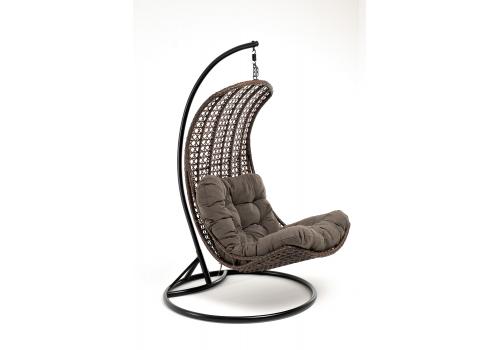  "Виши" подвесное кресло-кокон из искусственного ротанга, цвет коричневый с серо-коричневой подушкой, фото 2 