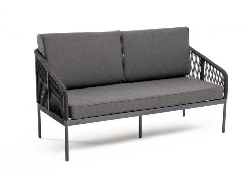 "Канны" диван 2-местный плетеный из роупа, каркас алюминий темно-серый (RAL7024) муар, роуп темно-серый круглый, ткань темно-серая 027, фото 3 