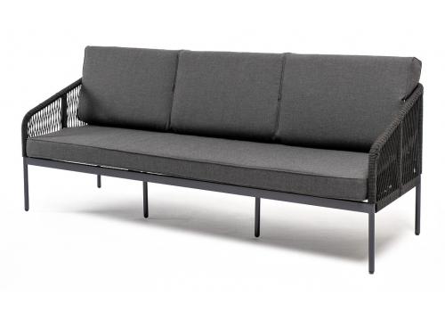  "Канны" диван 3-местный плетеный из роупа, каркас алюминий темно-серый (RAL7024) муар, роуп темно-серый круглый, ткань темно-серая 027, фото 1 