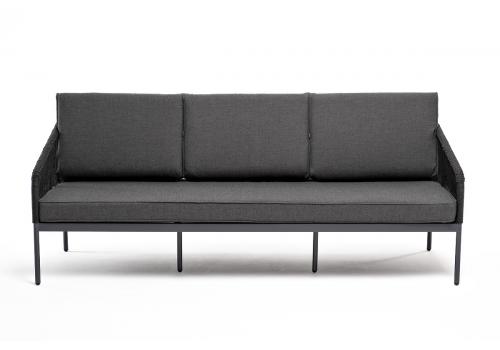  "Канны" диван 3-местный плетеный из роупа, каркас алюминий темно-серый (RAL7024) муар, роуп темно-серый круглый, ткань темно-серая 027, фото 2 
