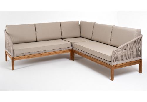  "Канны" диван модульный плетеный из роупа, основание дуб, роуп бежевый круглый, ткань бежевая 035, фото 1 