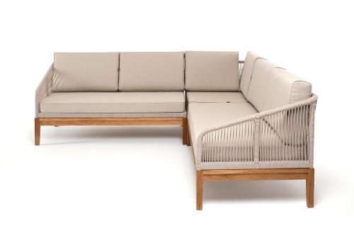  "Канны" диван модульный плетеный из роупа, основание дуб, роуп бежевый круглый, ткань бежевая 035, фото 2 