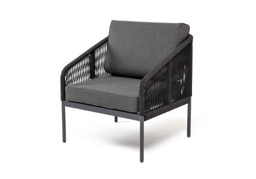  "Канны" кресло плетеное из роупа, каркас алюминий темно-серый (RAL7024) муар, роуп темно-серый круглый, ткань темно-серая 027, фото 1 