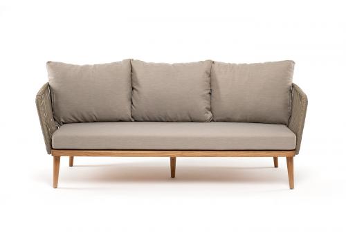  "Мальорка" диван 3-местный плетеный из роупа, основание дуб, роуп серо-коричневый 23мм, ткань бежевая 052, фото 2 