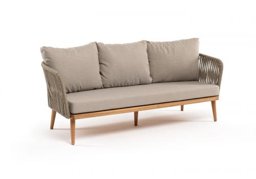  "Мальорка" диван 3-местный плетеный из роупа, основание дуб, роуп серо-коричневый 23мм, ткань бежевая 052, фото 3 