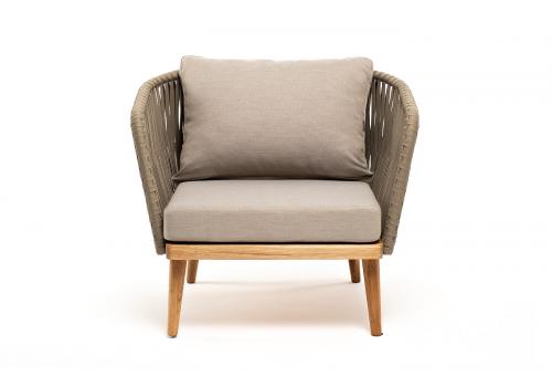  "Мальорка" кресло плетеное из роупа, основание дуб, роуп серо-коричневый 23мм, ткань бежевая 052, фото 2 