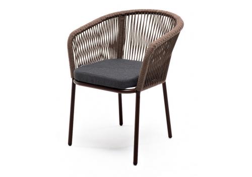  "Марсель" стул плетеный из роупа, каркас алюминий коричневый (RAL8016) муар, роуп коричневый круглый, ткань темно-серая 027, фото 1 