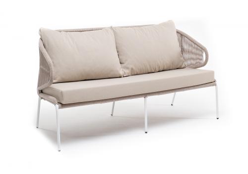  "Милан" диван 2-местный плетеный из роупа, каркас алюминий белый муар, роуп бежевый круглый, ткань бежевая 035, фото 2 