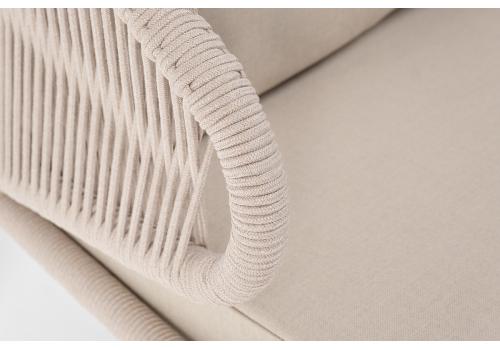  "Милан" диван 2-местный плетеный из роупа, каркас алюминий белый муар, роуп бежевый круглый, ткань бежевая 035, фото 4 