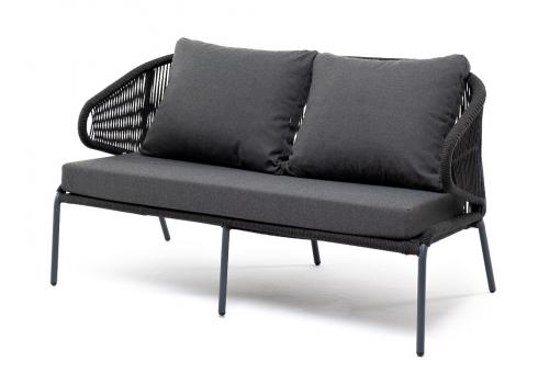  "Милан" диван 2-местный плетеный из роупа, каркас алюминий темно-серый (RAL7024) муар, роуп темно-серый круглый, ткань темно-серая 027, фото 1 