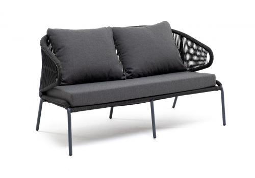  "Милан" диван 2-местный плетеный из роупа, каркас алюминий темно-серый (RAL7024) муар, роуп темно-серый круглый, ткань темно-серая 027, фото 2 