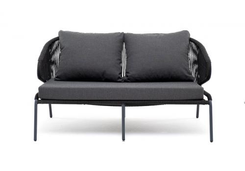  "Милан" диван 2-местный плетеный из роупа, каркас алюминий темно-серый (RAL7024) муар, роуп темно-серый круглый, ткань темно-серая 027, фото 3 