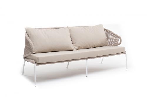  "Милан" диван 3-местный плетеный из роупа, каркас алюминий белый, роуп бежевый круглый, ткань бежевая, фото 2 