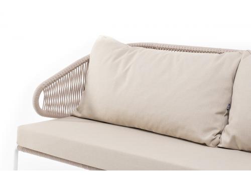 "Милан" диван 3-местный плетеный из роупа, каркас алюминий белый, роуп бежевый круглый, ткань бежевая, фото 4 