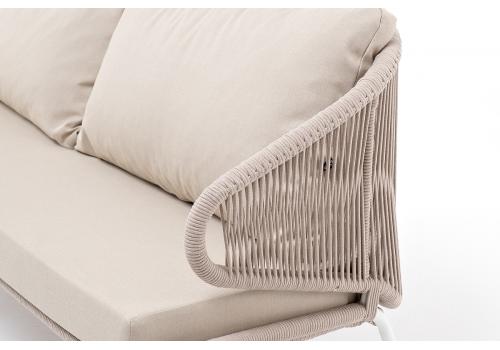  "Милан" диван 3-местный плетеный из роупа, каркас алюминий белый, роуп бежевый круглый, ткань бежевая, фото 5 