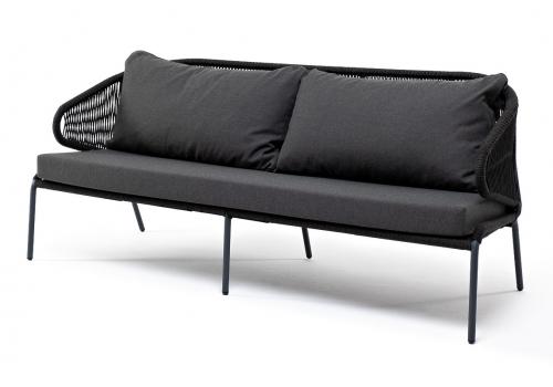  "Милан" диван 3-местный плетеный из роупа, каркас алюминий темно-серый (RAL7024) муар, роуп темно-серый круглый, ткань темно-серая 027, фото 1 