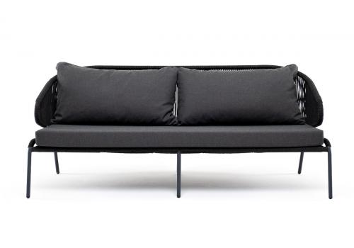  "Милан" диван 3-местный плетеный из роупа, каркас алюминий темно-серый (RAL7024) муар, роуп темно-серый круглый, ткань темно-серая 027, фото 3 