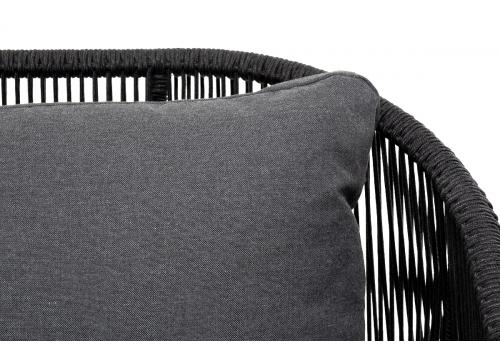  "Милан" диван 3-местный плетеный из роупа, каркас алюминий темно-серый (RAL7024) муар, роуп темно-серый круглый, ткань темно-серая 027, фото 5 