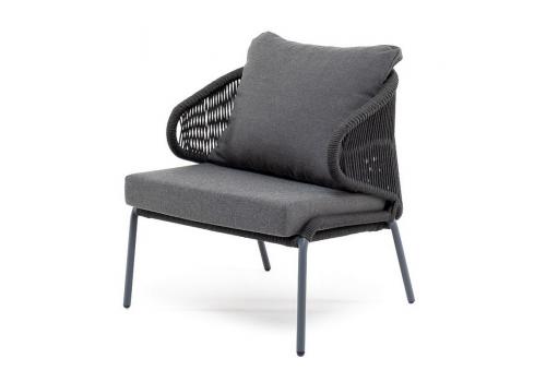  "Милан" кресло плетеное из роупа, каркас алюминий темно-серый (RAL7024) муар, роуп темно-серый круглый, ткань темно-серая 027, фото 1 