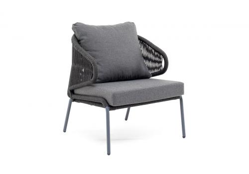  "Милан" кресло плетеное из роупа, каркас алюминий темно-серый (RAL7024) муар, роуп темно-серый круглый, ткань темно-серая 027, фото 2 
