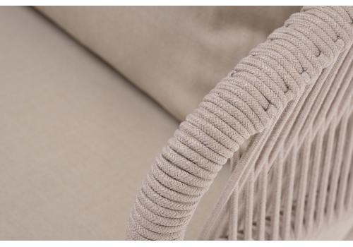  "Милан" кресло плетеное из роупа, каркас алюминий белый муар, роуп бежевый круглый, ткань бежевая 035, фото 7 