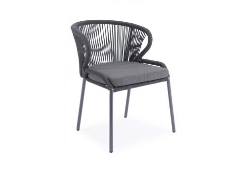  "Милан" стул плетеный из роупа, каркас алюминий темно-серый (RAL7024) муар, роуп темно-серый круглый, ткань темно-серая 027, фото 3 