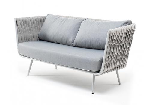  "Монако" диван 2-местный плетеный из роупа, каркас алюминий светло-серый (RAL7035) муар, роуп светло-серый 40 мм, ткань светло-серая, фото 1 