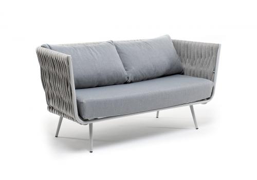  "Монако" диван 2-местный плетеный из роупа, каркас алюминий светло-серый (RAL7035) муар, роуп светло-серый 40 мм, ткань светло-серая, фото 2 