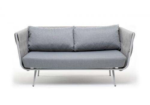  "Монако" диван 2-местный плетеный из роупа, каркас алюминий светло-серый (RAL7035) муар, роуп светло-серый 40 мм, ткань светло-серая, фото 3 