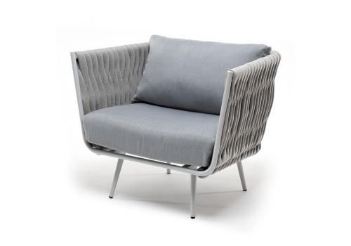  "Монако" кресло плетеное из роупа, каркас алюминий светло-серый (RAL7035) муар, роуп светло-серый 40 мм, ткань светло-серая, фото 1 