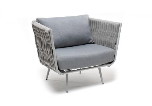  "Монако" кресло плетеное из роупа, каркас алюминий светло-серый (RAL7035) муар, роуп светло-серый 40 мм, ткань светло-серая, фото 2 