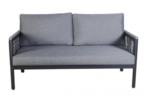  "Сан Ремо" диван 2-местный плетеный из роупа, каркас алюминий темно-серый, роуп серый, ткань серая, фото 1 